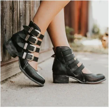 Ženske čevlji za pomlad jesen pu usnje sredi petah letnik gleženj črpalke sponke traku gladiator čevlji dame plus velikost zapatos mujer