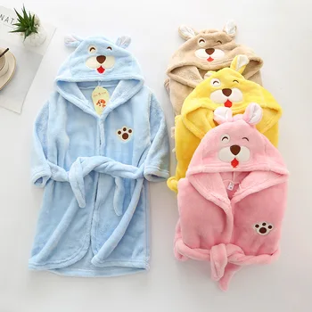 Nove Jesensko Zimske Otrok Sleepwear Haljo Flanela Hooded Toplo Kopalni Plašč Otroci Pižame Za Fante, Dekleta, Lepa Risanka Živali Oblačilih