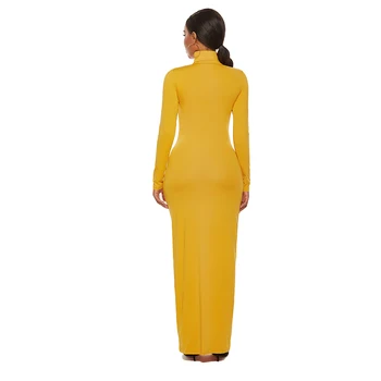 2020 Jeseni Plus Velikost Trdnih Priložnostne Slim Bodycon Paket Hip Maxi Obleko Z Dolgimi Rokavi Turtleneck Stretchy Dolga Obleka Ženske Vestidos