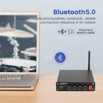 AIYIMA Bluetooth 5.0 TPA3116 Subwoofer Ojačevalnik 50Wx2+100W USB Hi-fi Stereo Digitalni 2.1 Zvok Zvočnikov Ojačevalec Moči Avdio Amp