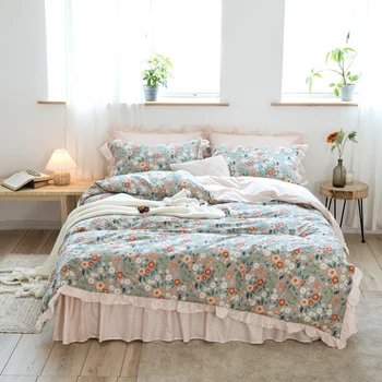 TUTUBIRD-Dekleta korejskem slogu posteljo krilo bombažno posteljno perilo cvetlični pastorala rjuhe kritje twin kraljica kralj velikost bedspread