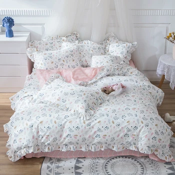 TUTUBIRD-Dekleta korejskem slogu posteljo krilo bombažno posteljno perilo cvetlični pastorala rjuhe kritje twin kraljica kralj velikost bedspread