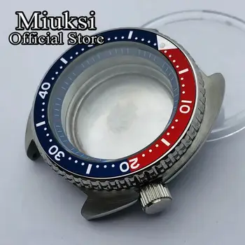 Miuksi 45mm srebro sterilne watch primeru, safirno steklo, modra, rdeča ploščo fit NH35 NH36 gibanja