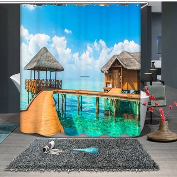 Senisaihon 3D Tuš Zavese Obmorskih Peščene Plaže Pokrajino Vzorec Kopel Zavese Nepremočljiv Tkanine Kopalnica Zavese Izdelki