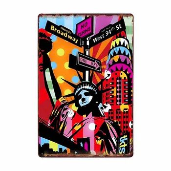 New York Kovinski Tin Znaki Letnik Čudnega, City Wall Art Slikarstvo, Plakati, ZDA Zastavo Bar Pub Retro Kip Svobode Dekor WY103