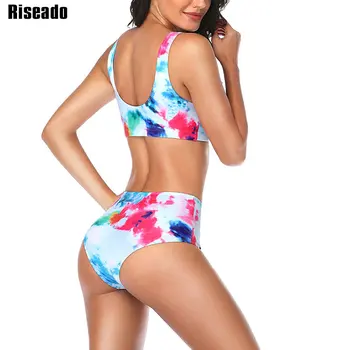 Riseado Gradient Bikini Komplet Push Up Ločeno Kopalke Visoko Pasu Kopalke Ženske 2021 Trak Poletje Plaža Obrabe Seksi biquinis