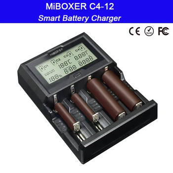 Miboxer C4-12, Pametno Univerzalni Polnilec 12V 5A 4 Reže LCD Zaslon Li-ion/Ni-MH/Ni-Cd/LiFePO4 18650 26650 AAA AA
