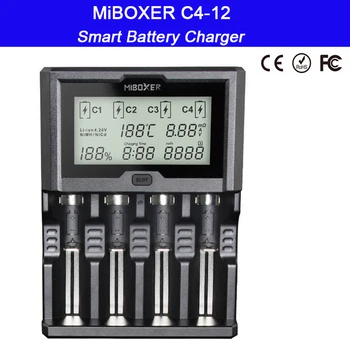 Miboxer C4-12, Pametno Univerzalni Polnilec 12V 5A 4 Reže LCD Zaslon Li-ion/Ni-MH/Ni-Cd/LiFePO4 18650 26650 AAA AA