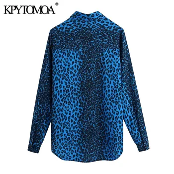 KPYTOMOA Ženske 2021 Leopard Natisniti Moda Asimetrija Vintage Bluze z Dolgimi Rokavi, Gumb-up Ženske Majice Blusas Elegantna Vrhovi