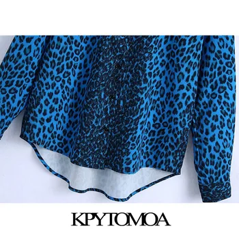KPYTOMOA Ženske 2021 Leopard Natisniti Moda Asimetrija Vintage Bluze z Dolgimi Rokavi, Gumb-up Ženske Majice Blusas Elegantna Vrhovi