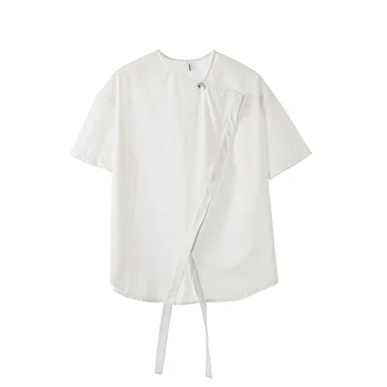 Kratka sleeved poletje pol-rokav Moda Asimetrična Obleka Yamamoto slog lase slog moške osebnosti traku oddelek t shi
