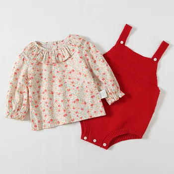 0-18 M 2Pcs/set Jeseni Newborn Baby Dekle Oblačila, ki Baby Bodysuit +Cvetlični Vrhovi Obleko Nastavite 0-2Y