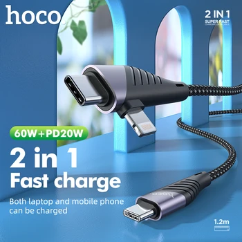 Hoco 2v1 60 W USB C Do USB Tip C Kabel za iPhone Kabel PD Hitro Polnjenje Podporo Prenosni Polnilec za iPhone 12 11 Max Macbook