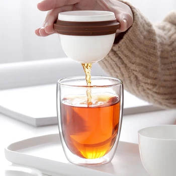 Ustvarjalne Prenosni Čaj Določa Potovanje Keramične in Steklene Čajne Skodelice za Zunanjo Izlete s Čaj Listi Posodo Tea Cup Set