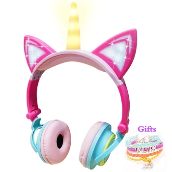 Smešno Otroci Slušalke Led Luči Samorog Žične Slušalke Dekle Igralec PC Slušalke Zložljive Glasbe, Gaming Overear Slušalke Auriculares