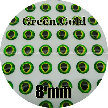 8 mm 3D Zeleno.Zlato / Trgovina 600 Mehko Oblikovani 3D Holografski Ribe Oči, Letenje Vezava, Šablona, Privabiti Kar