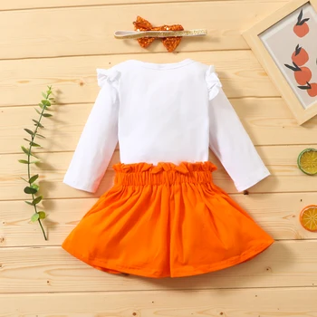 Pudcoco 2020 Jeseni Halloween Malčke Baby Dekleta 3Pcs Nastavite Bučna Tiskanja Dolg Rokav Obleka+Oranžna Krilo+Sequined Glavo