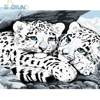 SDOYUNO 60X75cm Olje, Barvanje z Številkami, Snow Leopard DIY Barve Z Številkami Okvir Platno Slikarstvo Handpaint Število Slikarstvo