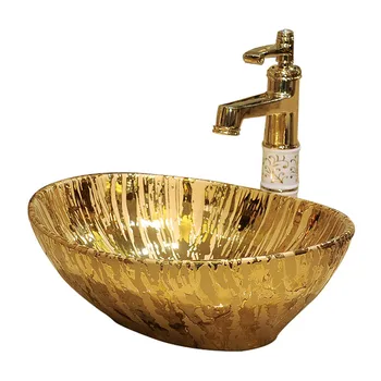 Evropski točilne bazena ovalne majhnosti keramične umetnosti umivalnik zlati umivalnik pozlačeni umivalnik