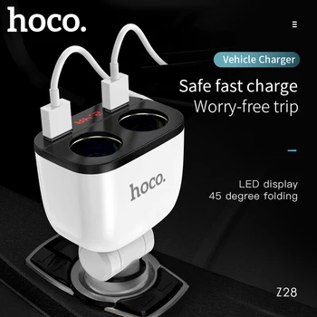 HOCO 5V 3.1 Avtomobila Dvojni Polnilnik USB Z 2 Avto Vžigalnik Reža za Hitro Polnjenje Prikaz Napetosti tok Za iPhone X XS 8 7 6s