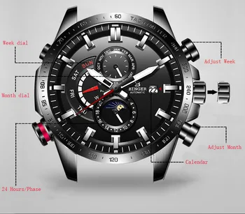 Nova velika izbiranje klasičen moški mehanske safir ure poslovni nepremočljiva watch luksuzne blagovne znamke iz nerjavnega jekla samodejni watch