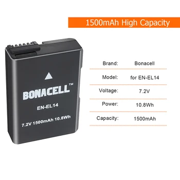 Bonacell 1500mAh za Nikon EN-EL14 SL-EL14A Baterije Bateria + LCD Dvojni Polnilnik D3100 D3200 D3300 D5100 D5200