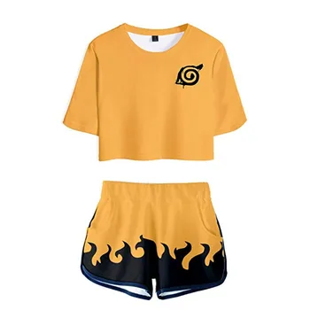 Cosplay Kostumi za noč Čarovnic Naruto 2 Kos Uchiha Obleke za Ženske, Kratek Rokav Rastlinske Top in Kratke Hlače Določa