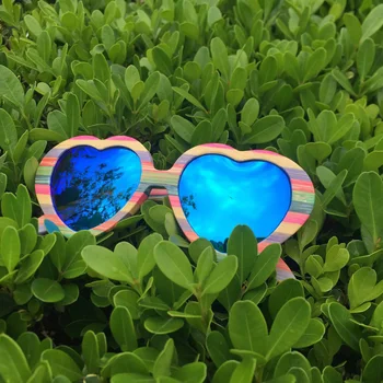 Vintage multicolor Bambusa Polarizirana srce sončna očala za ženske in moške blagovne znamke Pisane sončna očala Plaži očala gafas de sol