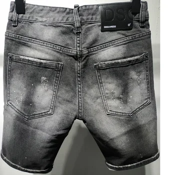 Poletje v Italiji Slog Nove Znane blagovne Znamke jeans moške kratke Hlače jeans Moške traper hlače naravnost Slim črn trak luknjo Hlače jeans