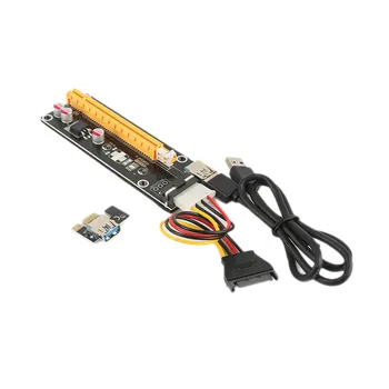 Črna 0,6 M PCI Express, PCI-E 1X, da 16X Riser Card Adapter PCIE Extender z USB 3.0 Kabel + SATA da 4Pin IDE Molex Napajalni Kabel