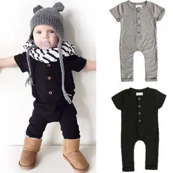 2018 Kratek Sleeve Solid Romper Za Novorojenčka Otroci Baby Boy Girl Romper podkrepljena Gumb Bombaž Mehko Jumpsuit Obleke iz Enega kosa