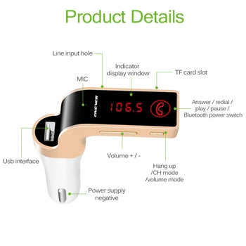Onever 4 v 1 Brezžični Proste Roke, Bluetooth, FM Modulator Komplet MP3 Predvajalnik SD, USB, LCD Avto Predvajalnik Glasbe G7 + AUX