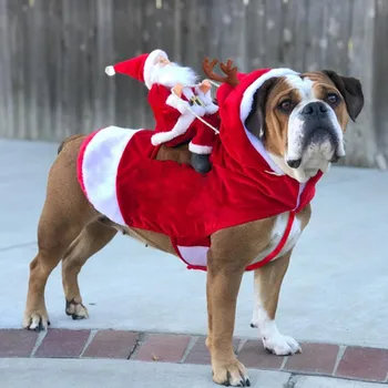 Božiček Božič Kostum Pes, Mačka Božično Obleko Pet Božič Oblačila, Ki Teče Santa Claus Jahanje Na Hišne