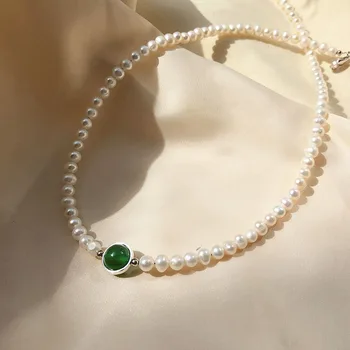 Vintage biser Nakit 925silver pravi biserna ogrlica, zapestnica stranka nakit set smaragdno agate sredini kamna srebrni nakit