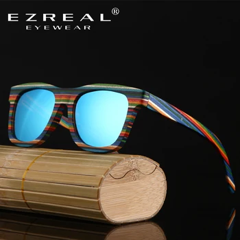 EZREAL Ročno izdelane Lesene Pisane okvir Polarizirana sončna Očala Gafas Očala Očala Reflektivni objektiv Moški Ženske Bambusa sončna očala