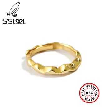 S'STEEL Nezakonitih Wava Obroči 925 Sterling Silver Za Ženske Minimalističen Zlata prstana Anillos De Plata 925 De Ley Mujer Fine Nakit