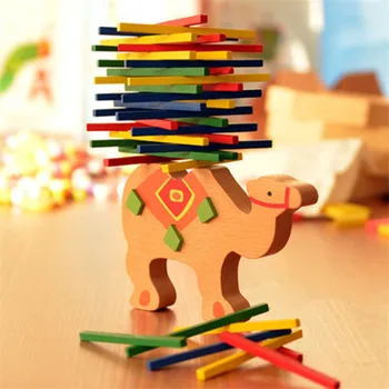 Otroška Lesena Gradnja Blokov Bilance Igrača Domino Stacker Ekstrakta Igra Montessori Izobraževalne Živali Slon Kamelo Darilo Za Otroka
