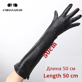 2020 pozimi 50 cm dolge usnjene rokavice, ovčje kože ženske usnjene rokavice,Hladno varstvo ženske zimske rokavice -2182