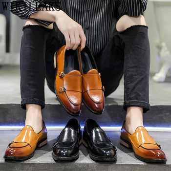 Dvojno Menih Traku Čevlji Formalno Usnjeni Čevlji Za Moške Italijansko Podjetje Čevlji Moški Zapatos Oxford Hombre Sapatos Masculino Socialne