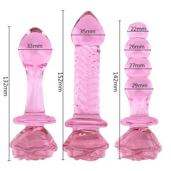 VATINE Stekleni Vibrator Pink Rose Cvet Obliko Analni Čep Prostate Massager Rit Stimulacije Sex Igrače za Ženske, Analne Noge