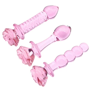 VATINE Stekleni Vibrator Pink Rose Cvet Obliko Analni Čep Prostate Massager Rit Stimulacije Sex Igrače za Ženske, Analne Noge