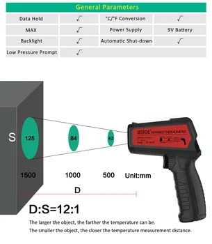 Digitalni Infrardeči Termometer BSIDE BTM11 IR-LCD Merilnik Temperature -50~580 brezkontaktno Laserski Termometri Pyrometer