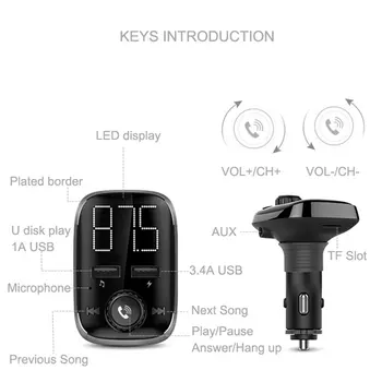 Bluetooth Car Kit, prostoročno telefoniranje FM Oddajnik Dvojno USB Polnilnik, Prostoročno opremo Bluetooth Brezžične Avto Mp3 Predvajalnik Glasbe