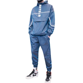 2020 Jeseni Nov Modni Reflektivni Trenirka Moški Hooded Znoj Obleke, 2 Delni Komplet Moških Ulične Jogger Obleke Plus Velikost M-5XL