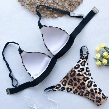 Seksi Trdna Ženske Kopalke Leopard Bikini Visoko Pasu Tangice Nastavite Biquini Push Up Kopalke Bikini Komplet Plaže Za Kopanje Plavati Obrabe