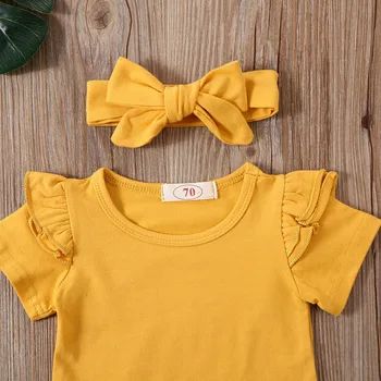 0-24M Malčke Baby Dekleta Obleke, Kompleti Ruffles Rokav Kratek Rokav T Majice, Vrhovi+Cvetlični Hlače+Glavo 3pcs