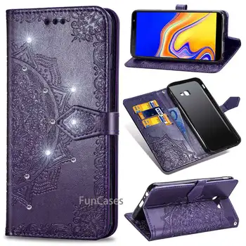 Usnjena torbica Za Samsung Galaxy J4 Plus Primeru Fundas Za Samsung J4 Plus 2018 primeru zajema Datura Flip denarnico, Telefon Vrečko lupini