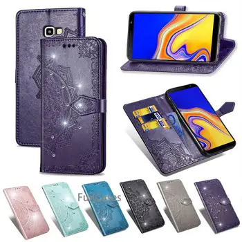 Usnjena torbica Za Samsung Galaxy J4 Plus Primeru Fundas Za Samsung J4 Plus 2018 primeru zajema Datura Flip denarnico, Telefon Vrečko lupini