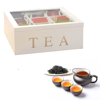 čaj Skladiščenje Lesenih Čaj Škatla z Oddelkov Kava Čaj Vreča za Shranjevanje Imetnik Organizator s Pokrovom za Kuhinjske Omare,