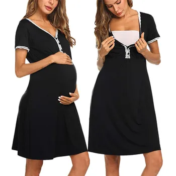 Porodniški Pižamo Nightgown Dojenje Obleko Čipke Kratek Rokav Zdravstvene Nege Obleko Pižamo Nosečnice Obleko More Sleepwear